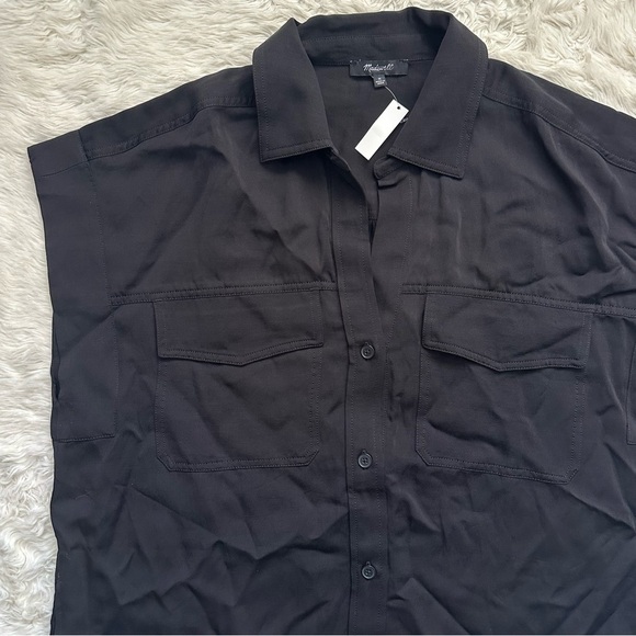 Madewell Dress Utility Button-Front Mini Linen Blend True Black M NWT New - Picture 5 of 12